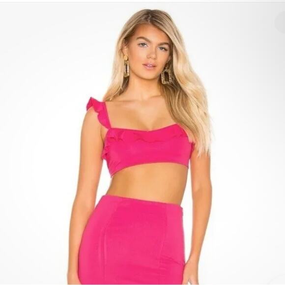 MAJORELLE Tops - Majorelle Olga Ruffle Crop Top in Magenta XS